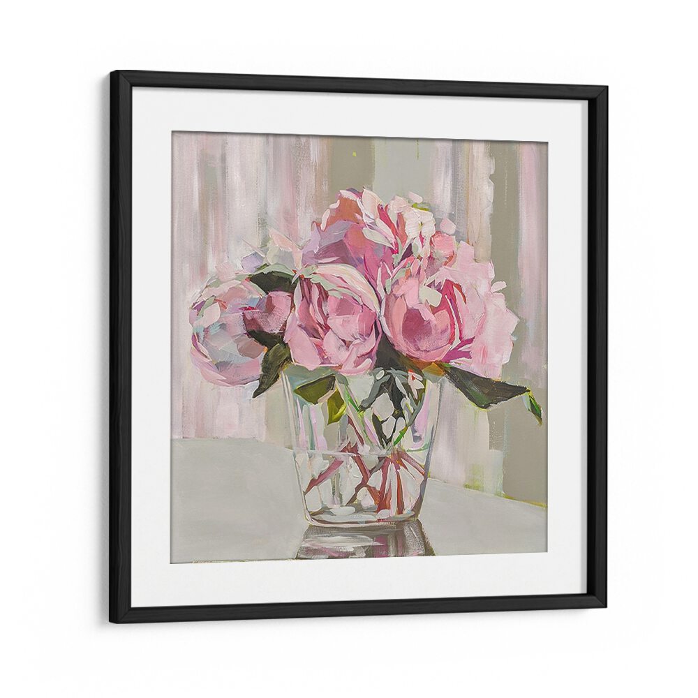 Stunning PEONIES, FLORAL FLOWER PAINTINGS in a glass vase, perfect for enhancing any contemporary space.