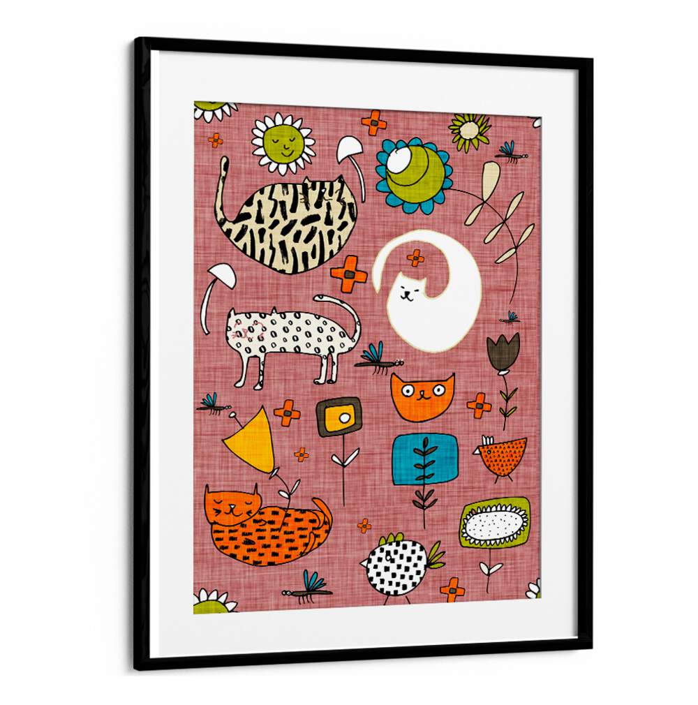 Colorful SPRING CAT PINK, KIDS ROOM PAINTINGS brighten up any child's space with playful feline designs and vibrant hues.