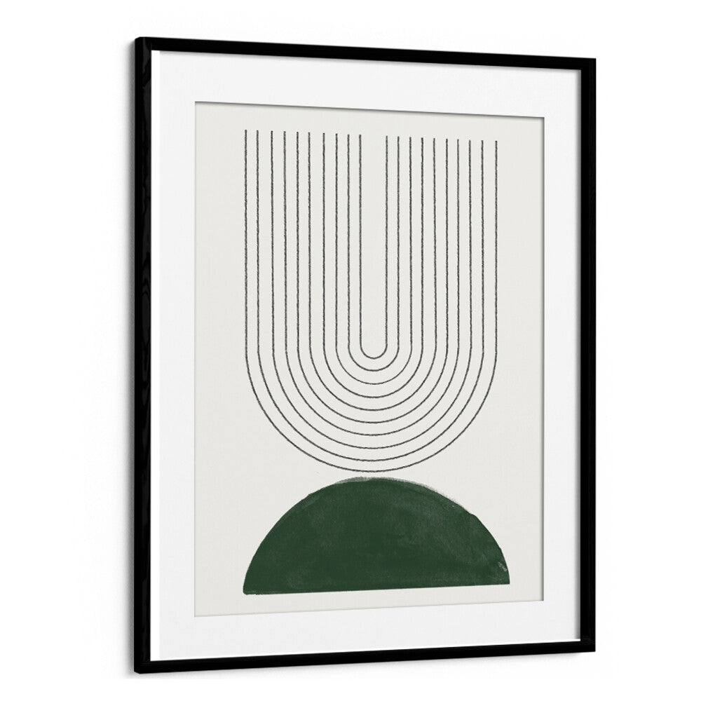Stylish GREEN MODERN NO.5, GEOMETRIC ART PRINTS featuring abstract curves and shapes, perfect for modern home decor.