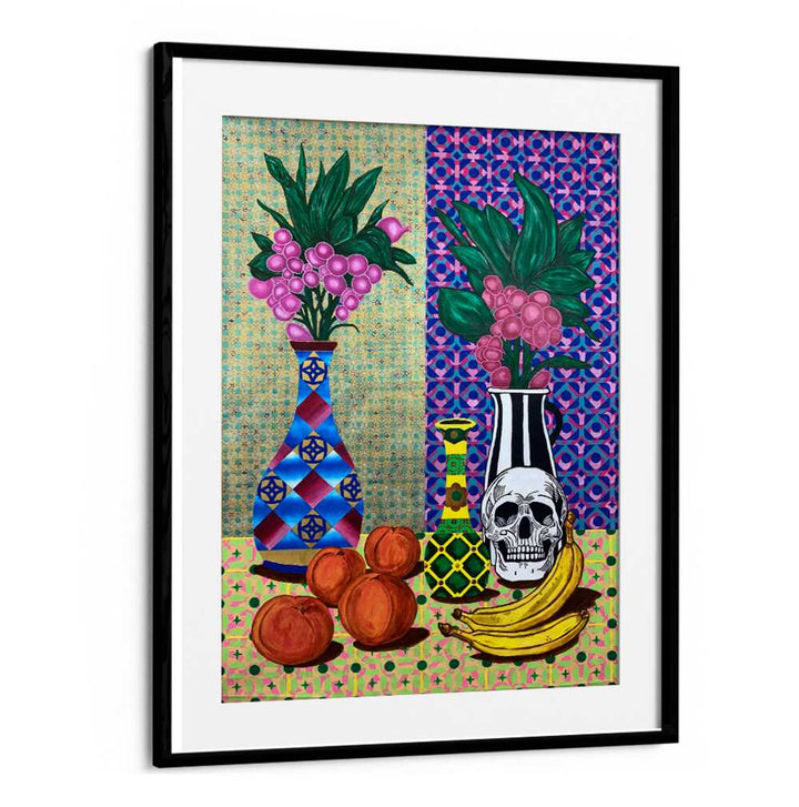 Vibrant STILL MEMENTO KITCHEN POSTERS featuring artistic vases and fruits, perfect for modern home decor.