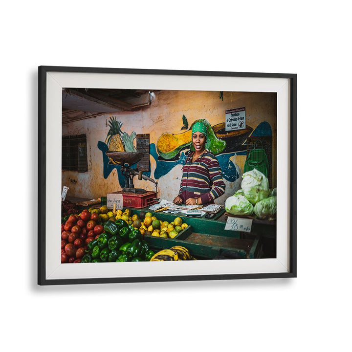 Vibrant street scene featuring a market vendor, from the COLORS OF HAVANA, PHOTOGRAPHY PRINTS collection.