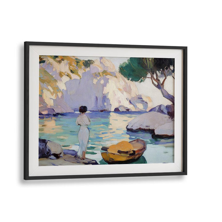 Serene artwork featuring a WOMAN IN A BOAT, evoking tranquility and elegance for any space.