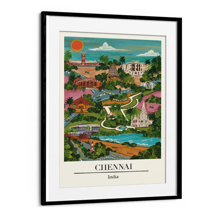 Chennai travel poster by Saumya Agarwal showcasing the coastal charm of Tamil Nadu's capital city. Perfect wall art!
