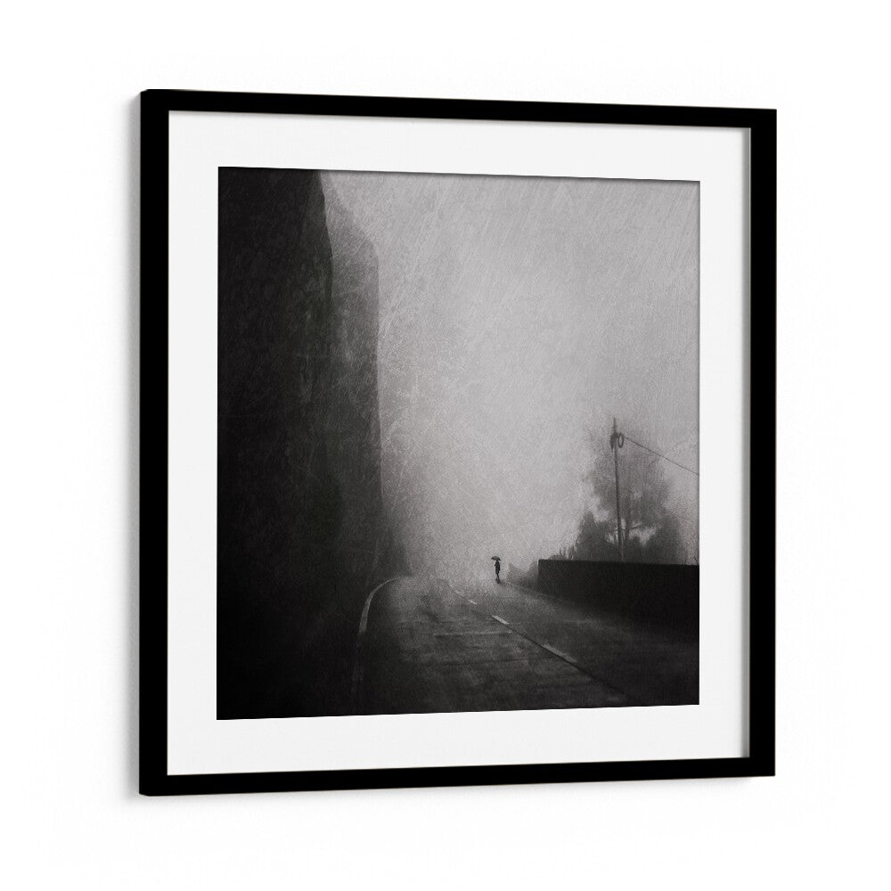 surreal painting - FOGGY COUNTRY ROAD WALL ART by Asianmonk