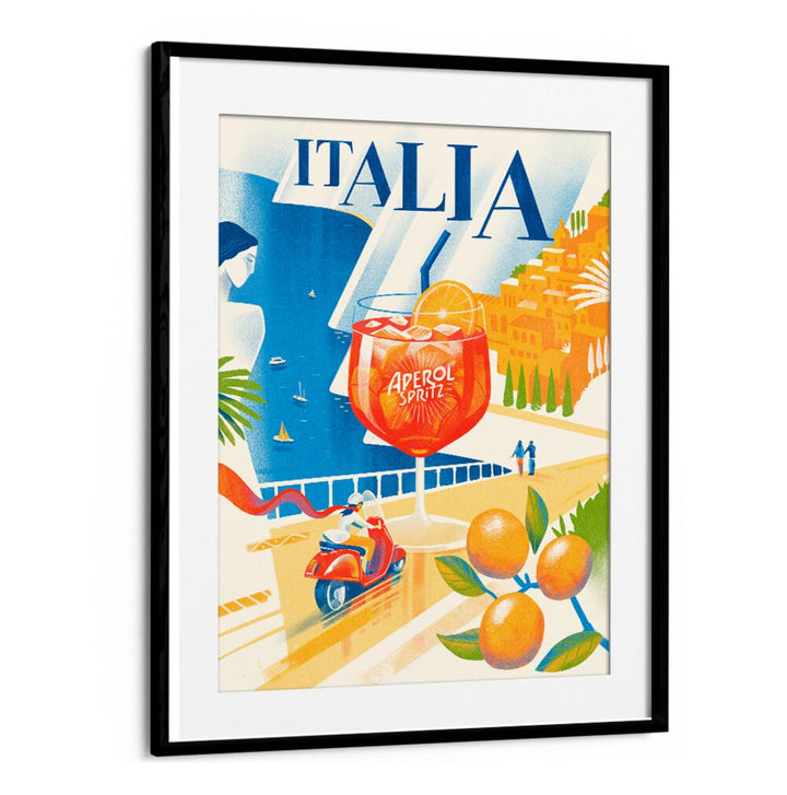 Vibrant ITALIA, BAR art featuring a refreshing Aperol Spritz and scenic coastal views, perfect for modern decor.