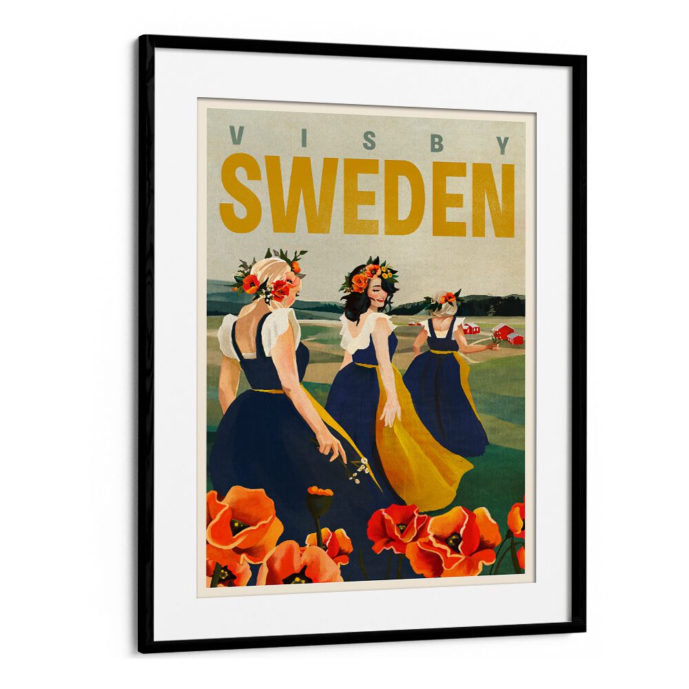 VISBY SWEDEN FLOWER GIRLS BY THE WHISKEY GINGER , WOMEN ILLUSTRATION PAINTINGS