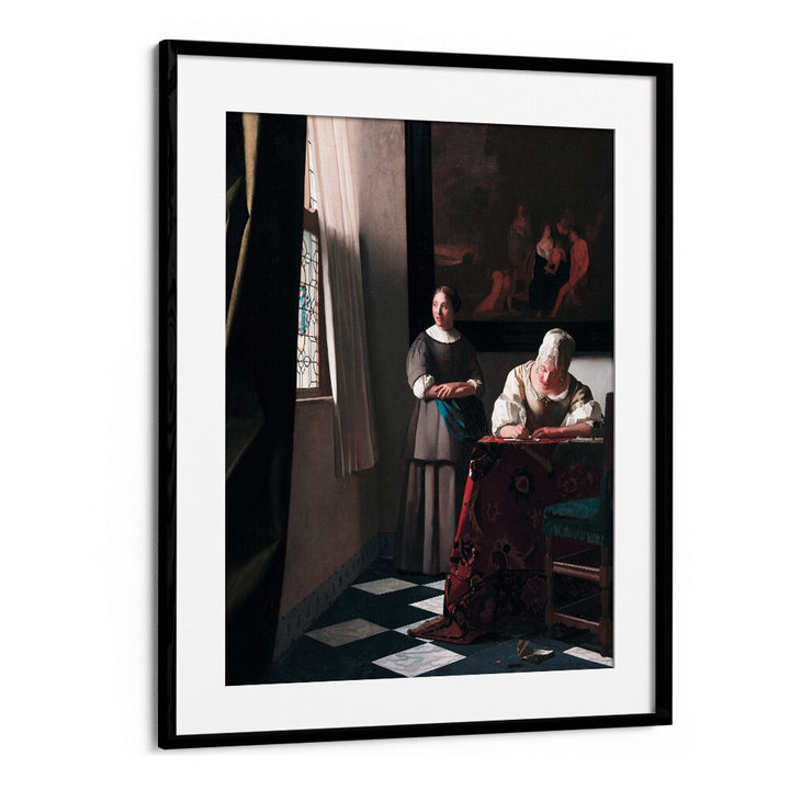 LADY WRITING A LETTER WITH HER MAID (CA. 1670–1671)  BY JOHANNES VERMEER, VINTAGE PAINTINGS