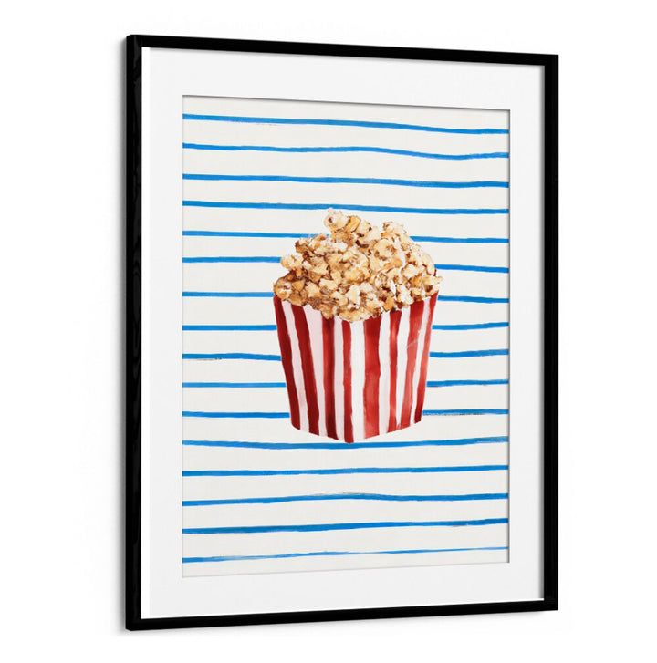 POPCORN TIME , BAR artwork featuring popcorn in a red striped container with blue horizontal lines by Blackmount.