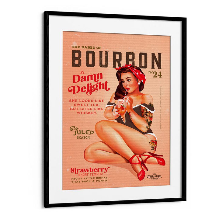 BOURBON BABES VINTAGE PINUP GIRL DRINKING A COCKTAIL BY THE WHISKEY GINGER , BAR POSTERS , BAR ART PRINTS