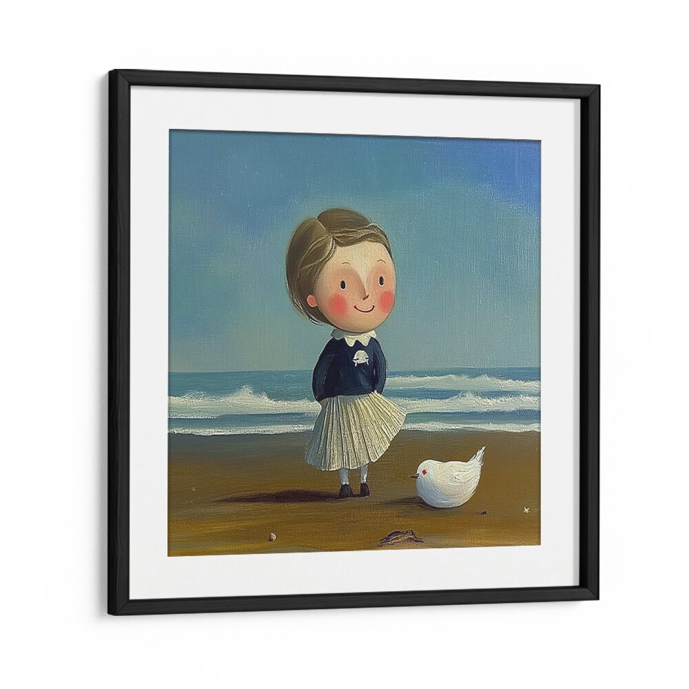 Whimsical LITTLE GIRL ON THE BEACH II art piece captures childhood joy by the sea, perfect for home decor.