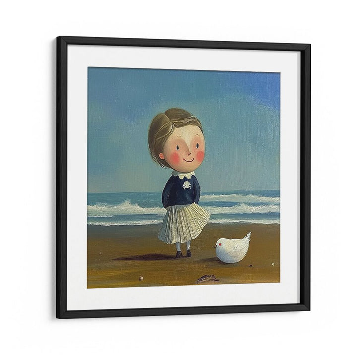 Whimsical LITTLE GIRL ON THE BEACH II art piece captures childhood joy by the sea, perfect for home decor.
