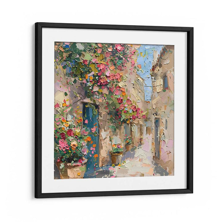 Vibrant STREET OF FLOWERS artwork capturing a charming floral-lined street, perfect for enhancing home decor.