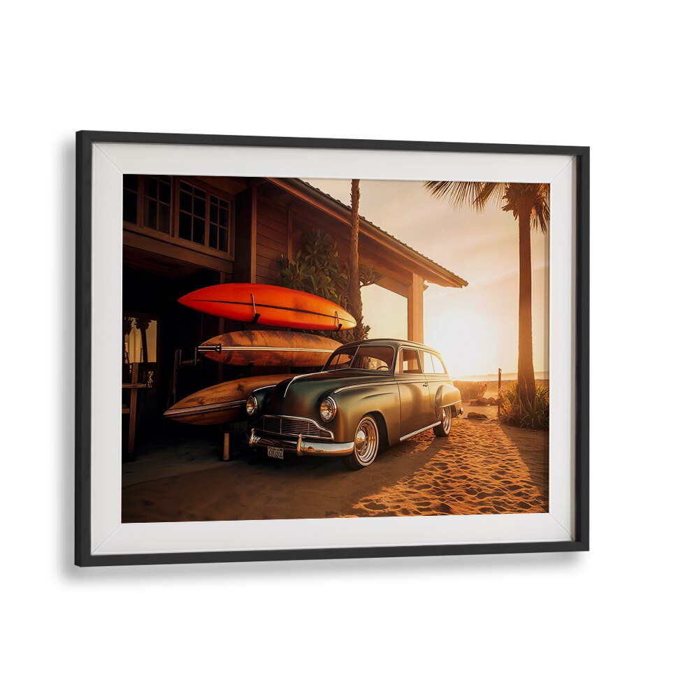 VINTAGE CAR SUNSET BEACH , CAR POSTERS