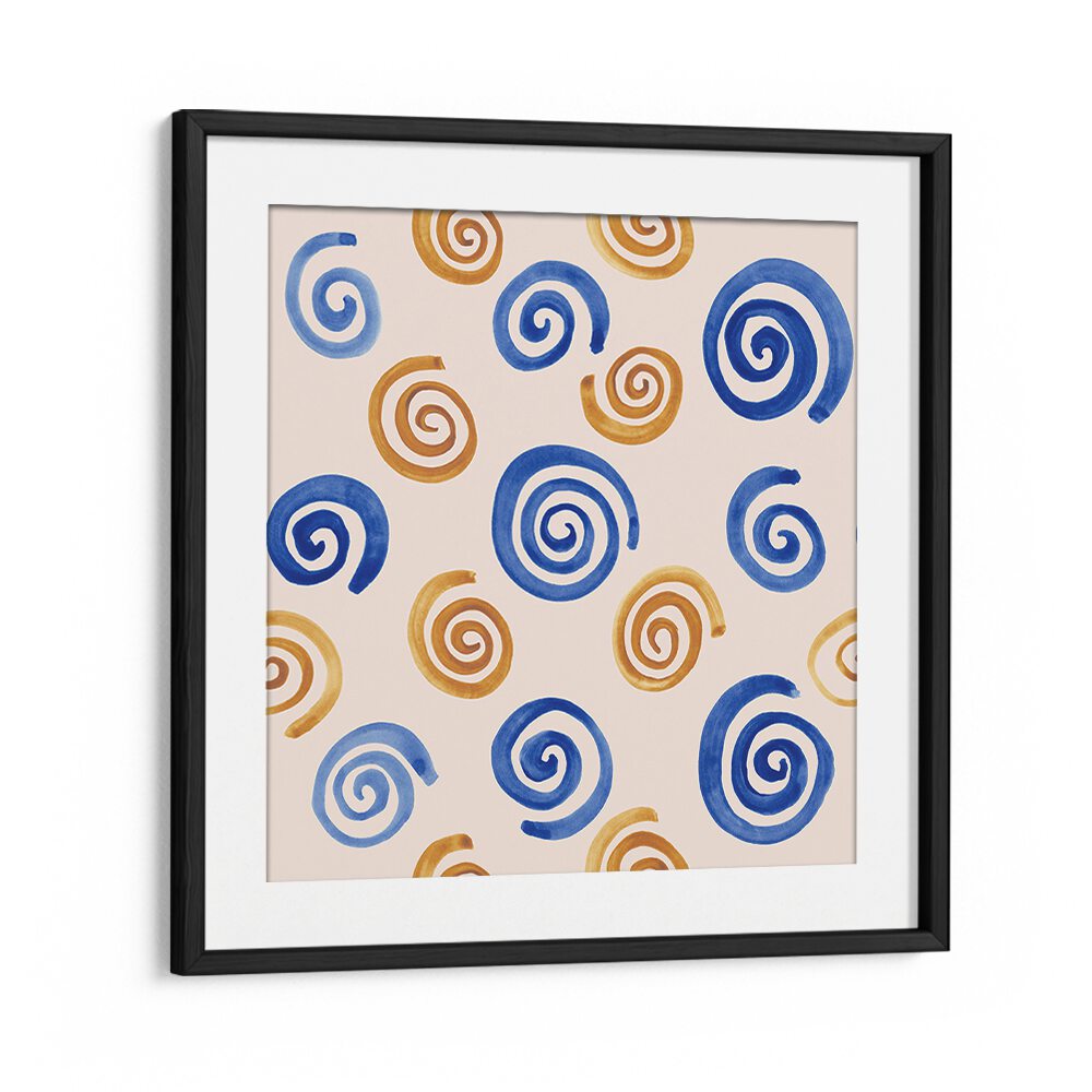Vibrant WATERCOLOUR TILE XV, ABSTRACT PAINTINGS featuring swirls in blue and gold, perfect for elegant home decor.