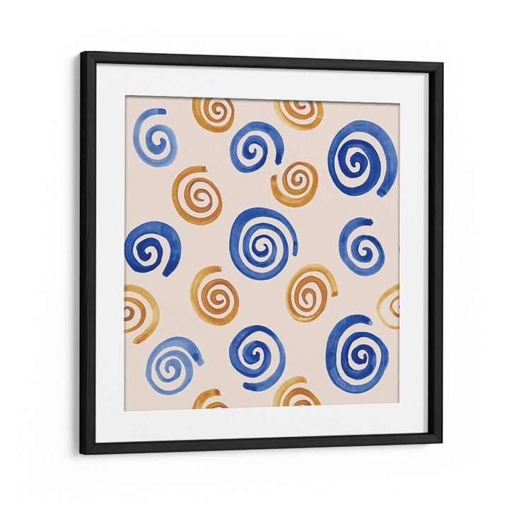 Vibrant WATERCOLOUR TILE XV, ABSTRACT PAINTINGS featuring swirls in blue and gold, perfect for elegant home decor.