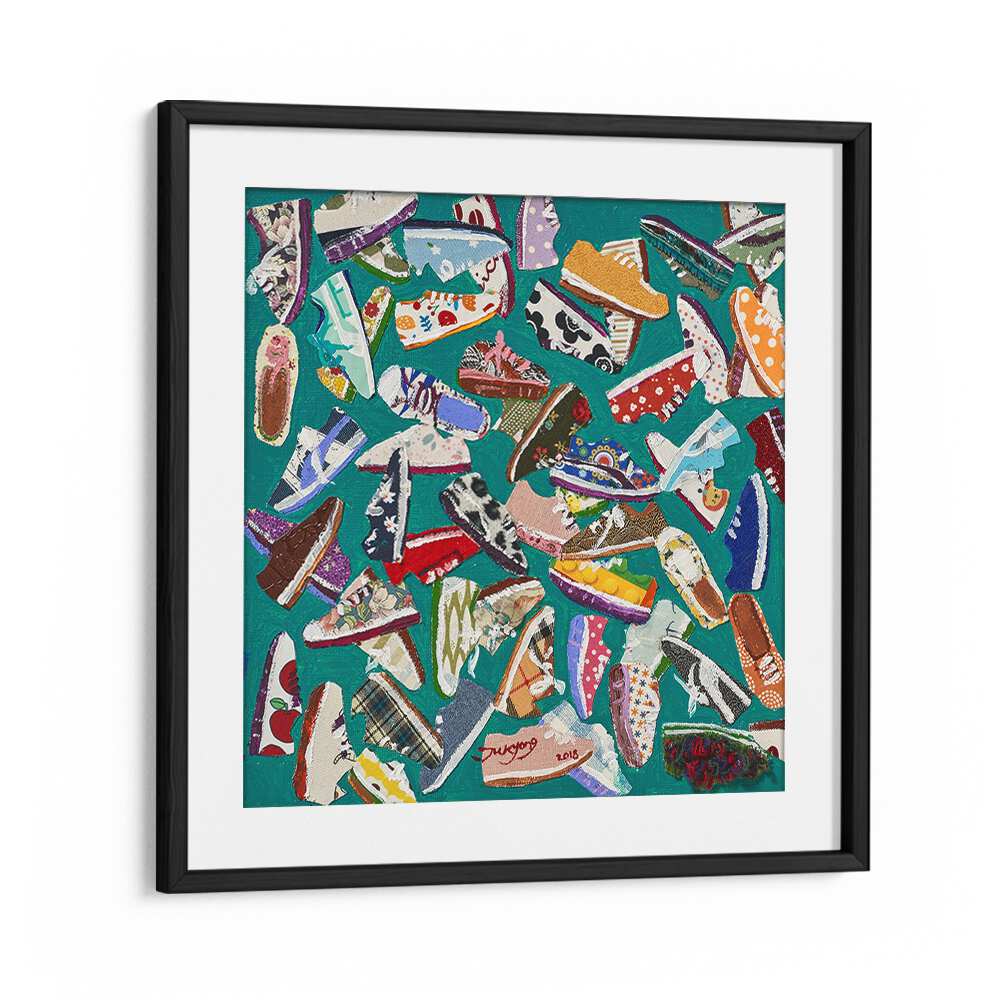 Colorful collage of trendy shoes in a stylish frame, perfect for fashion enthusiasts. Explore SHOES, FASHION POSTERS!