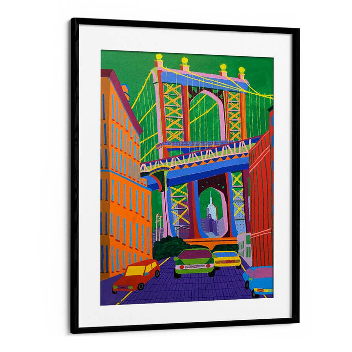 manhattan bridge landscape art prints in Black Frame With Mount