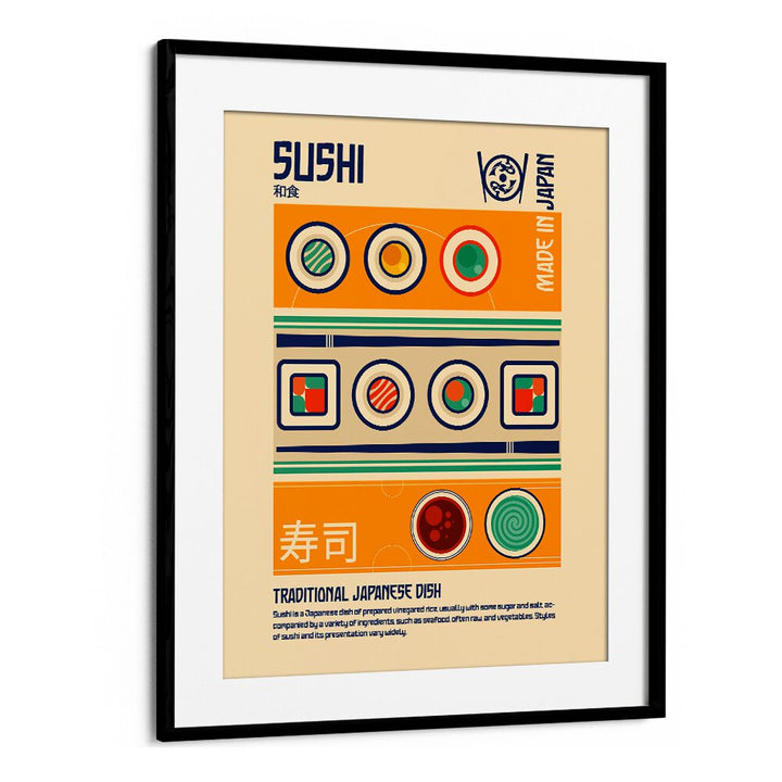 Colorful SUSHI , BAR & CAFE ART print showcasing Japanese cuisine, perfect for dining room decor.