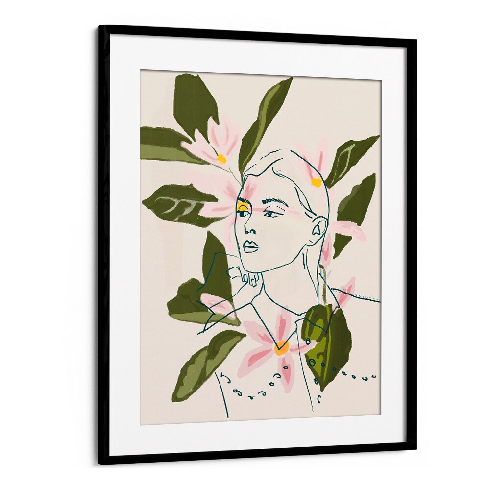 Elegant FLORAL REFLECTION, PORTRAITS art piece blending floral motifs with human forms, perfect for any decor.