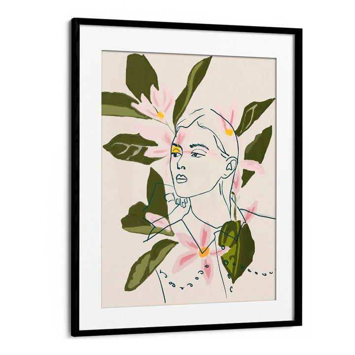 Elegant FLORAL REFLECTION, PORTRAITS art piece blending floral motifs with human forms, perfect for any decor.