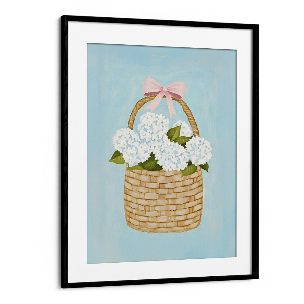 HYDRANGEAS IN BASKET , FLORAL FLOWER PAINTINGS