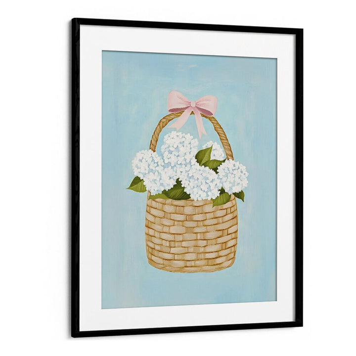 HYDRANGEAS IN BASKET , FLORAL FLOWER PAINTINGS