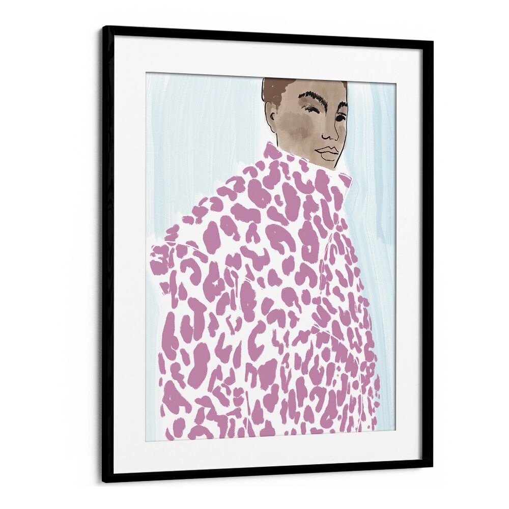 Vibrant illustration of a model in a PINK COAT, capturing elegance in PORTRAITS & FIGURATIVE ILLUSTRATIONS.
