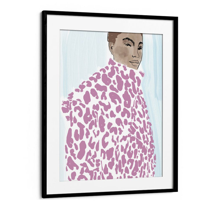 Vibrant illustration of a model in a PINK COAT, capturing elegance in PORTRAITS & FIGURATIVE ILLUSTRATIONS.