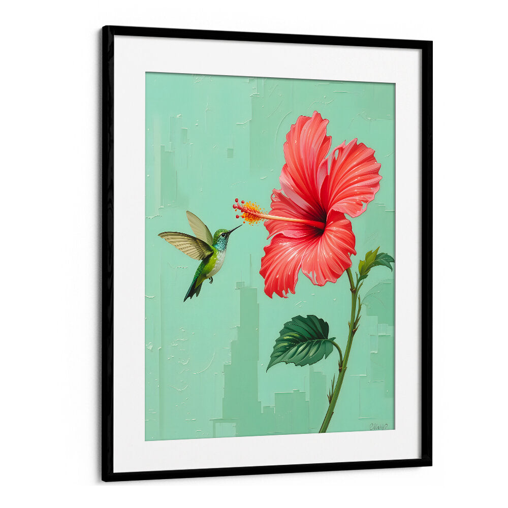 BIRD VISITED MY GARDEN , FLORAL FLOWER PAINTINGS