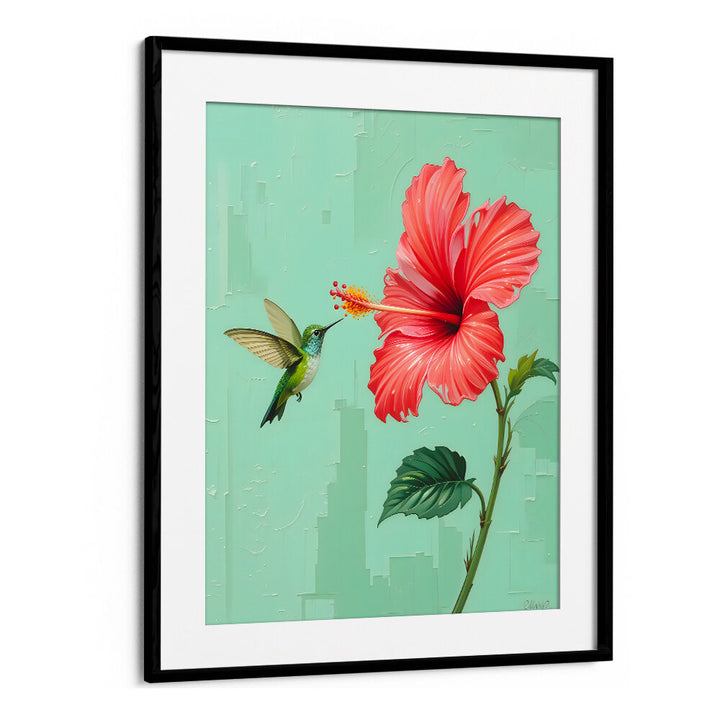 BIRD VISITED MY GARDEN , FLORAL FLOWER PAINTINGS