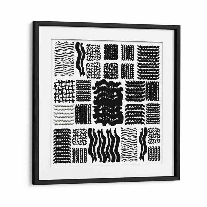 SQUIGGLE GRID II, GEOMETRIC ART PRINTS showcase vibrant black and white patterns, perfect for modern home decor.