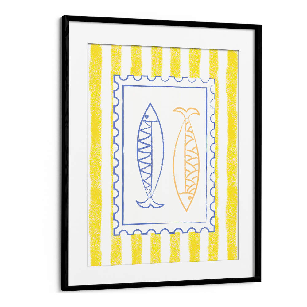 FISH STAMP ON YELLOW STRIPES , KITCHEN POSTERS