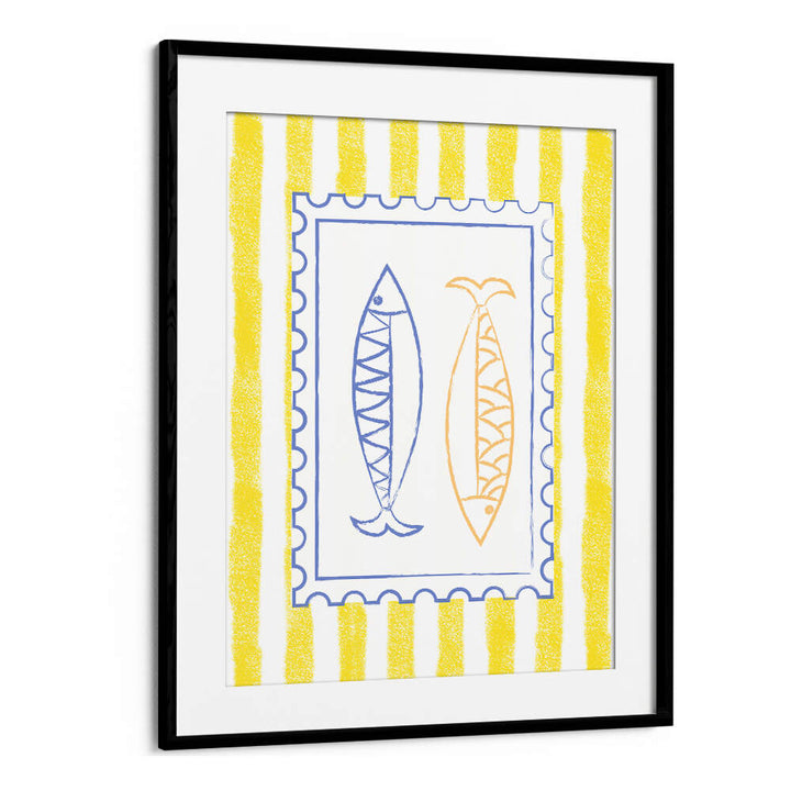 FISH STAMP ON YELLOW STRIPES , KITCHEN POSTERS