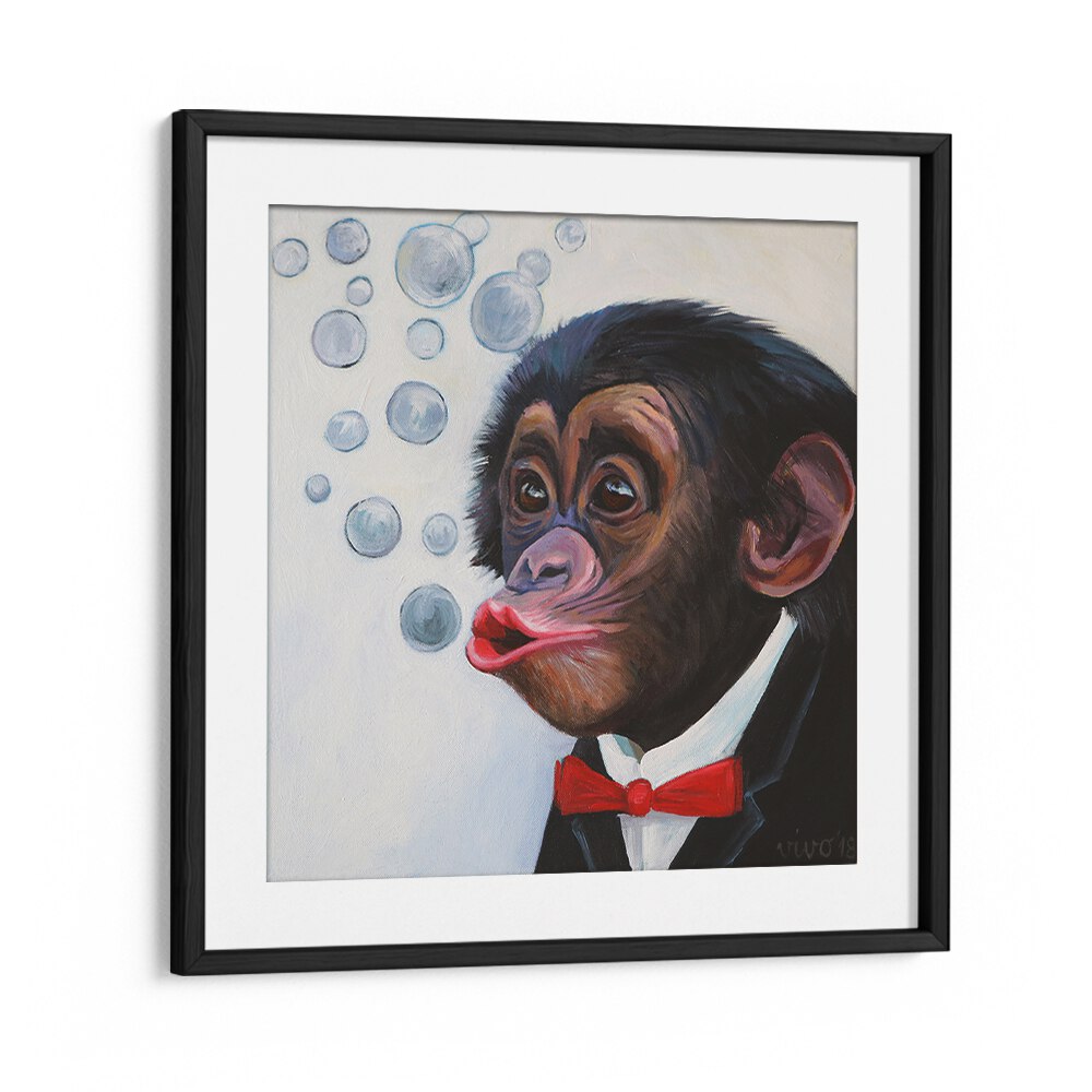 Bubbly Chimp Fancy Comic Posters feature a playful chimp in a tuxedo, adding charm to your decor.