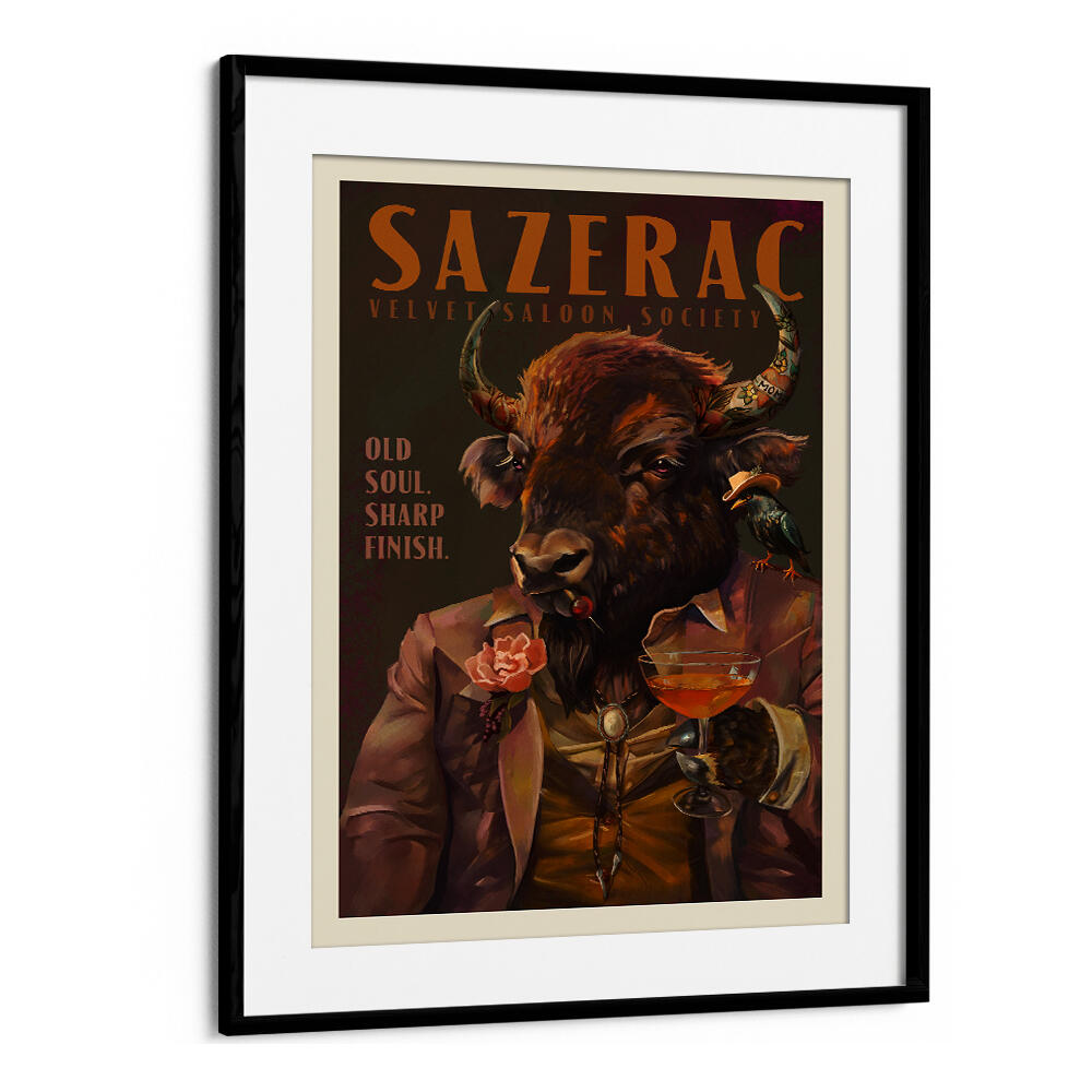 BUFFALO DRINKING SAZERAC , BAR & CAFE ART