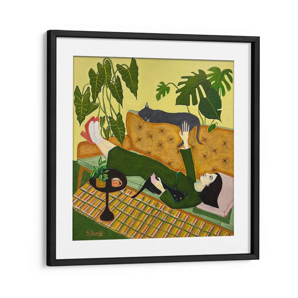 CAT LADY ON COUCH , PORTRAITS & FIGURATIVE ILLUSTRATIONS