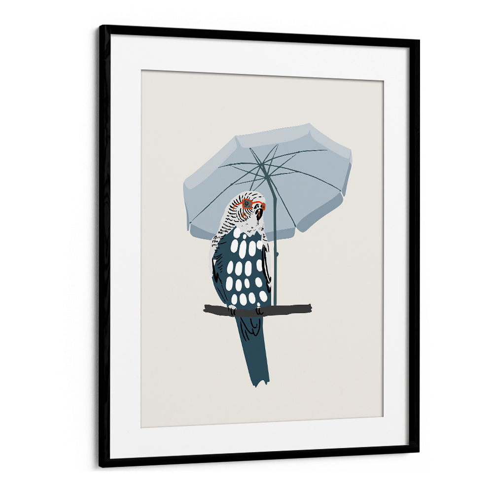 COOL BUDGIE UNDER UMBRELLA