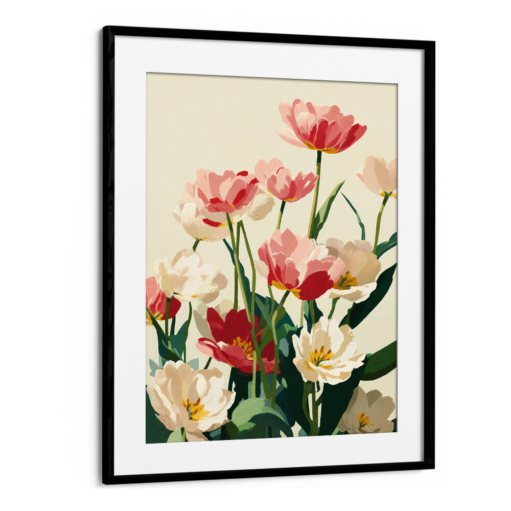 CORAL TULIPS IN BLOOM , FLORAL FLOWER PAINTINGS