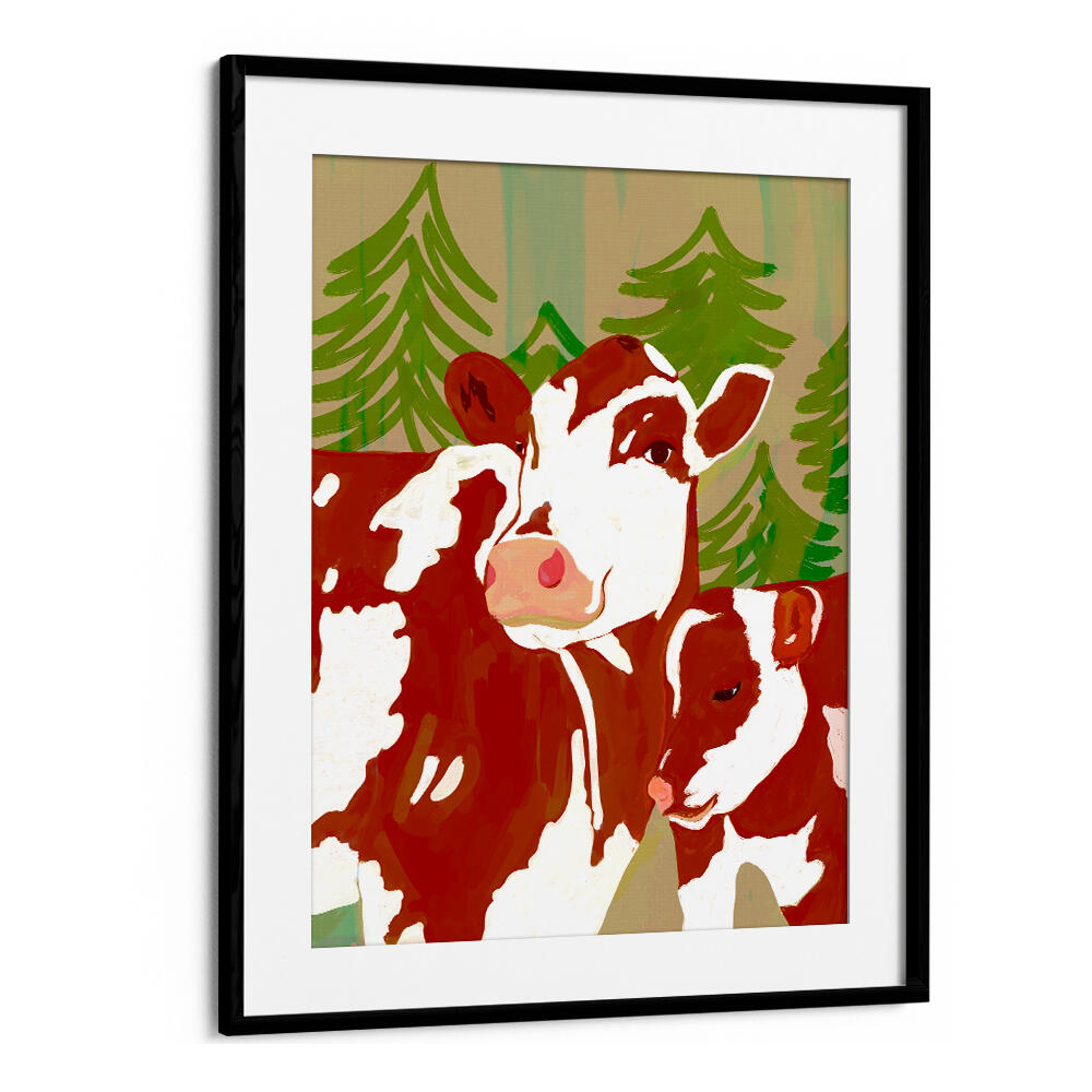 COW & CALF WOODLAND EMBRACE , ANIMAL PAINTINGS