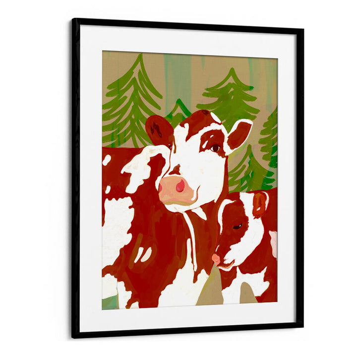 COW & CALF WOODLAND EMBRACE , ANIMAL PAINTINGS