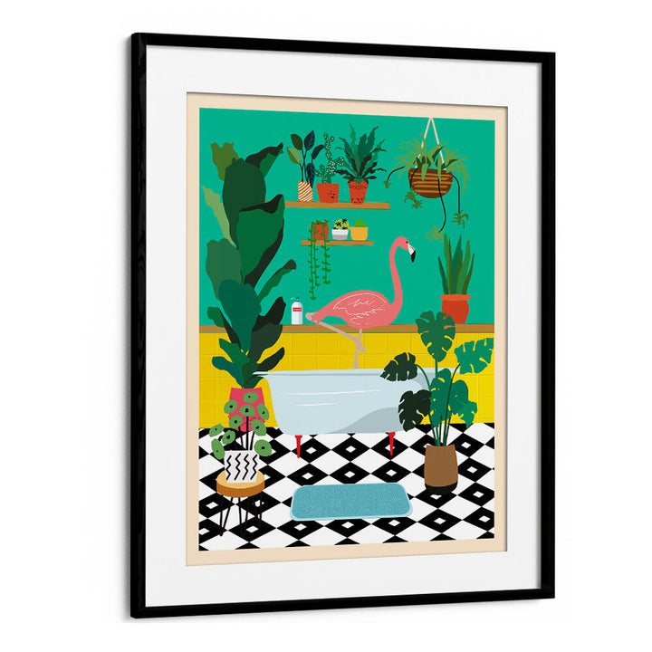 FLAMINGO BATH TIME , BATHROOM ART PRINTS