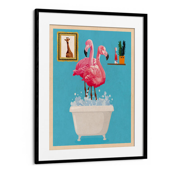 FLAMINGOS IN BATH , BATHROOM ART PRINTS