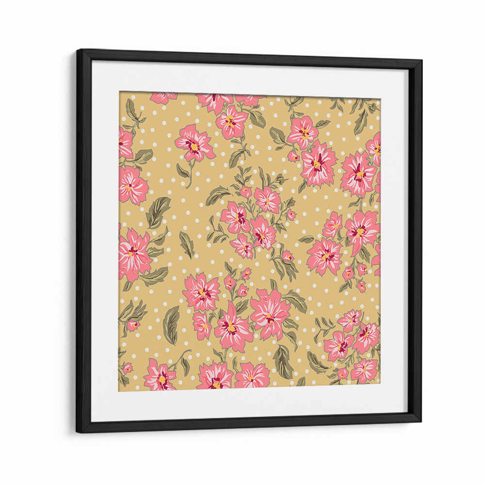 Vibrant Floral Heritage Bouquet I, Pattern Art Prints showcasing pink blooms on a soft yellow background. Perfect for decor.