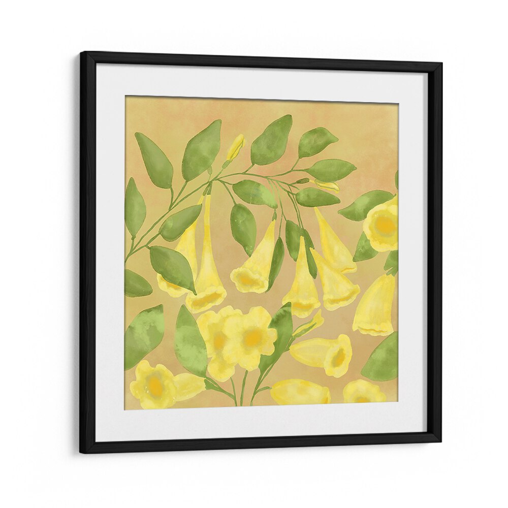 Brighten your home with GOLDEN HARMONY, FLORAL FLOWER PAINTINGS featuring delicate yellow blooms and lush greenery.