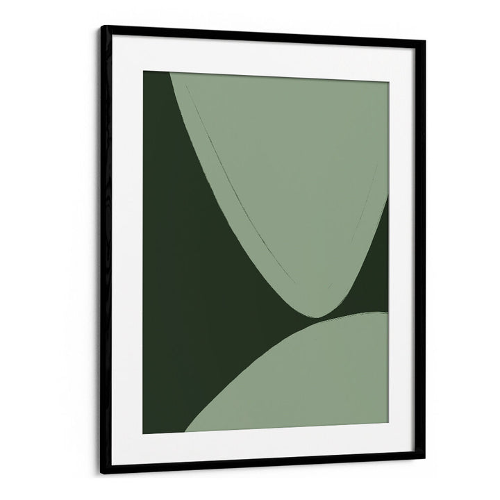 GREEN CURVED SHAPES , ABSTRACT PAINTINGS