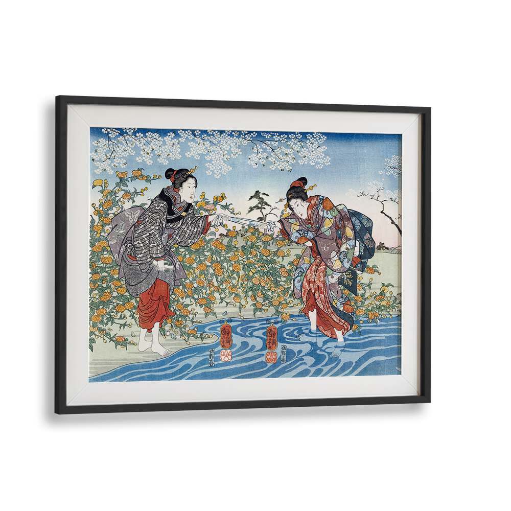 JAPANESE GIRLS BY IDE TAMA RIVER (1847) BY UTAGAWA KUNIYOSHI, JAPANESE PAINTINGS