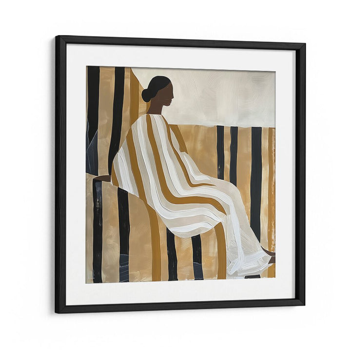 Elegant artwork featuring a LADY IN STRIPES, PORTRAITS enhances your space with stylish figurative illustrations.