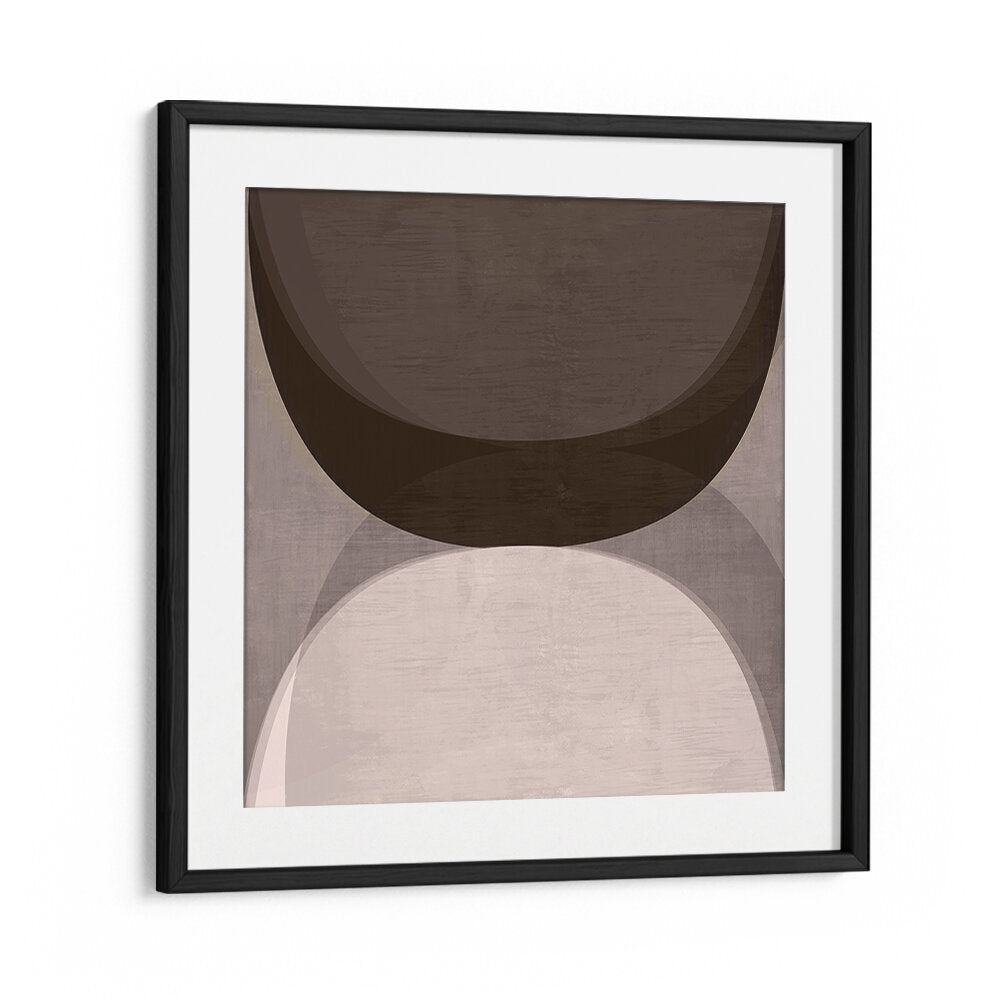 Stylish MODERN MOCHA II, GEOMETRIC ART PRINTS framed to enhance contemporary home decor with elegant shapes.
