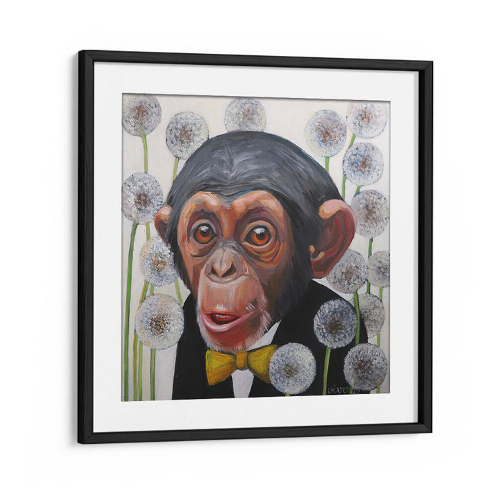 Vibrant MONKEY YELLOW BOW TIE, COMIC POSTERS featuring a stylish monkey amidst abstract art, perfect for wall decor.