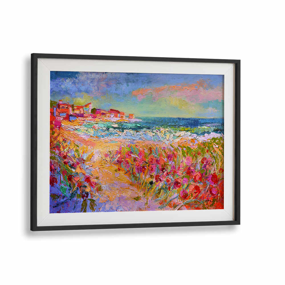 NATURE’S VIVID BEAUTY , LANDSCAPE PAINTINGS by Blackmount — vivid coastal landscape with flowers, sea and bright sky